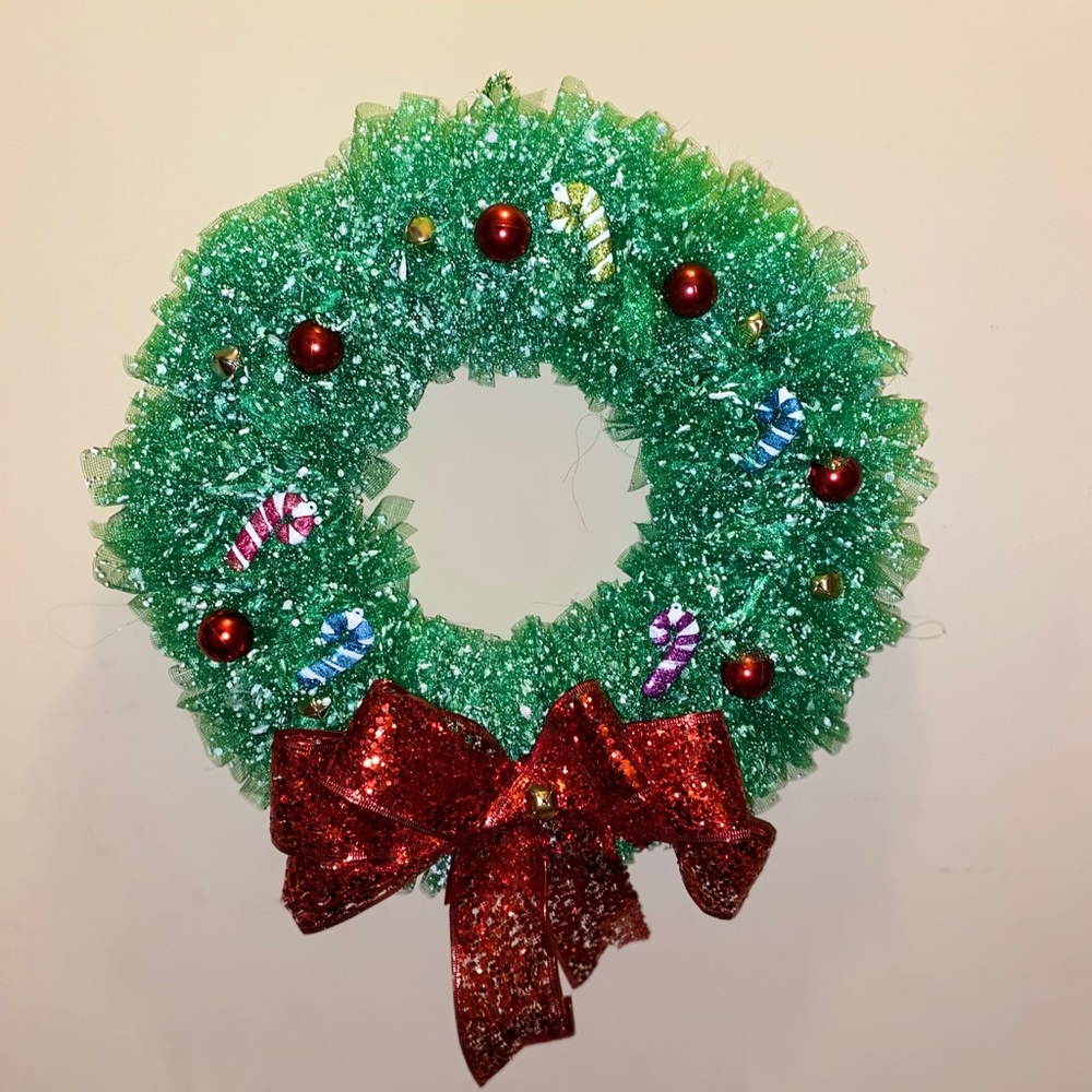 Green Deco Mesh Christmas Wreath